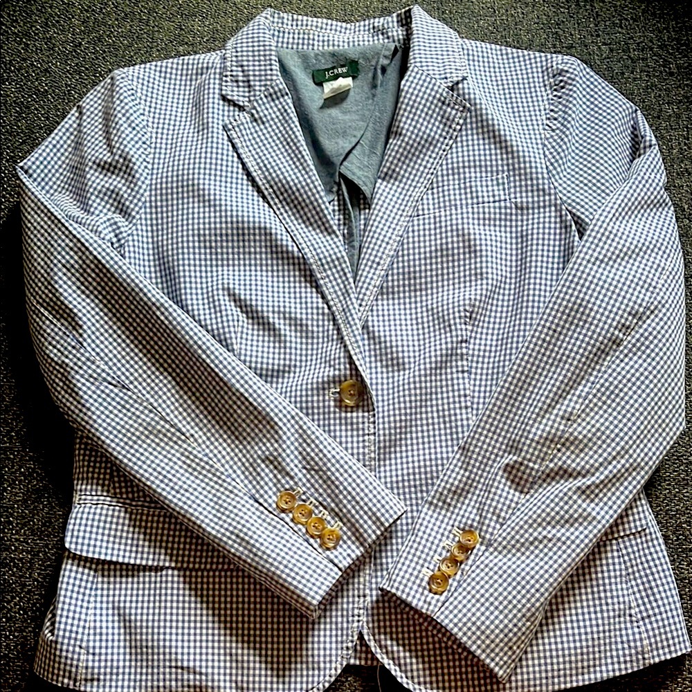 J. Crew Blue and White Gingham-Check Blazer